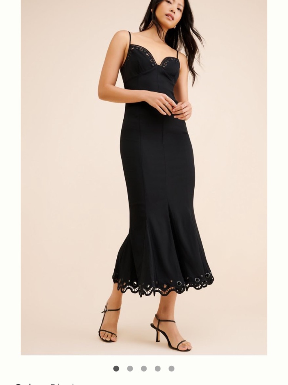 Anthropologie Black Sleeveless Sweetheart Eyelet Midi Dress
